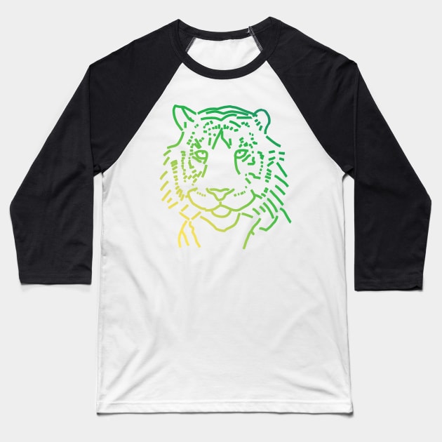 Green Tiger Face Line Art Baseball T-Shirt by ellenhenryart